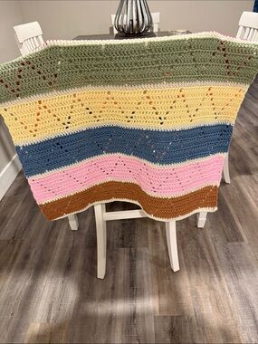 Handmade Striped Crochet Blanket - Pastel & Earth Tones approximately 28x34 inch